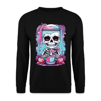 Kawaii Goth Pastel Skeleton Milkshake Design - Unisex Sweatshirt - black - Front - Alina (178cm) & Michal (187cm)