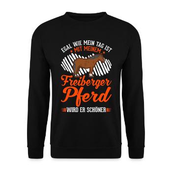 Freiberger Pferd - Unisex Pullover - Schwarz - Vorne - Alina (178cm) & Michal (187cm)