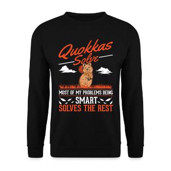 Quokka Geschenk Kurzschwanzkänguru - Unisex Pullover - Schwarz - Vorne - Alina (178cm) & Michal (187cm)