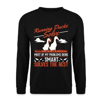 Indian Runner Duck Gift Running Duck - Unisex Sweatshirt - black - Front - Alina (178cm) & Michal (187cm)