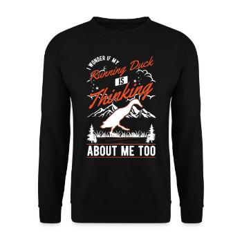 Indian Runner Duck Gift Bottle Duck - Unisex Sweatshirt - black - Front - Alina (178cm) & Michal (187cm)