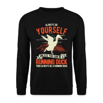 Indian Runner Duck Gift Running Duck - Unisex Sweatshirt - black - Front - Alina (178cm) & Michal (187cm)