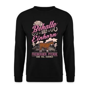 Freiberger Pferd Einhorn - Unisex Pullover - Schwarz - Vorne - Alina (178cm) & Michal (187cm)