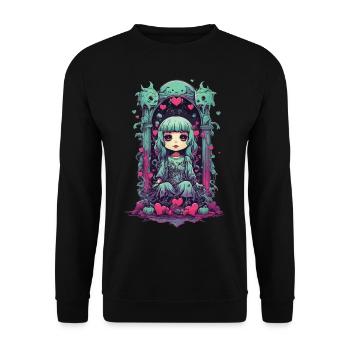 Kawaii Chibi Goth Demon of Love Tokyo Streetwear - Unisex Sweatshirt - black - Front - Alina (178cm) & Michal (187cm)