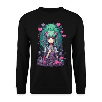 Kawaii Goth e-girl Okkult Pastel Anime Style - Unisex Pullover - Schwarz - Vorne - Alina (178cm) & Michal (187cm)