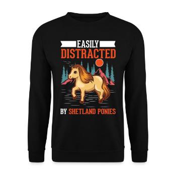 Easily distracted by Shetland Ponies Shetty - Unisex Pullover - Schwarz - Vorne - Alina (178cm) & Michal (187cm)