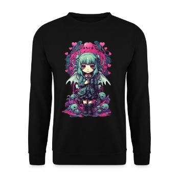 Kawaii Anime Chibi Demon Girl Pastel Goth - Unisex Sweatshirt - black - Front - Alina (178cm) & Michal (187cm)