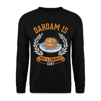Dahoam is wos a Leberkas gibt Leberkäse - Unisex Pullover - Schwarz - Vorne - Alina (178cm) & Michal (187cm)