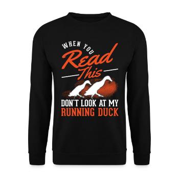 Indian Runner Duck Gift Bottle Duck - Unisex Sweatshirt - black - Front - Alina (178cm) & Michal (187cm)