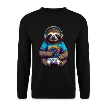 Retro Controller Gaming Faultier Nerd Design - Unisex Pullover - Schwarz - Vorne - Alina (178cm) & Michal (187cm)