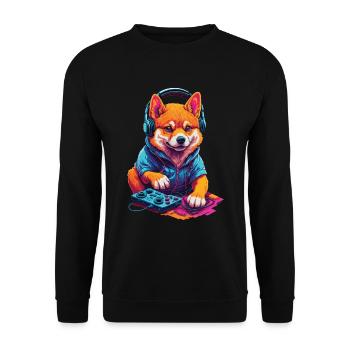 Gaming Shiba Dog Nerd with Retro Controller - Unisex Sweatshirt - black - Front - Alina (178cm) & Michal (187cm)