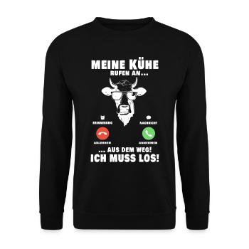 Meine Kühe Rufen An - Unisex Pullover - Schwarz - Vorne - Alina (178cm) & Michal (187cm)