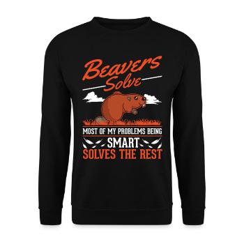 Biber Geschenk Biberdamm - Unisex Pullover - Schwarz - Vorne - Alina (178cm) & Michal (187cm)