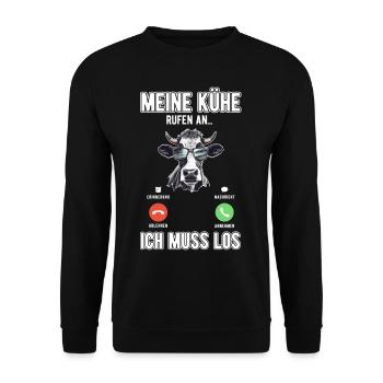 Meine Kühe Rufen An - Unisex Pullover - Schwarz - Vorne - Alina (178cm) & Michal (187cm)