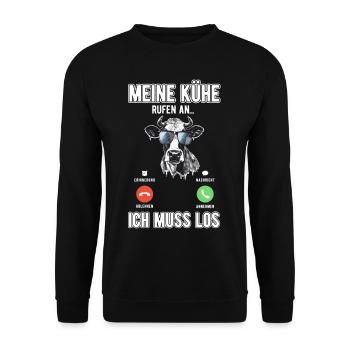 Meine Kühe Rufen An - Unisex Pullover - Schwarz - Vorne - Alina (178cm) & Michal (187cm)