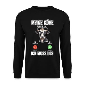 Meine Kühe Rufen An - Unisex Pullover - Schwarz - Vorne - Alina (178cm) & Michal (187cm)