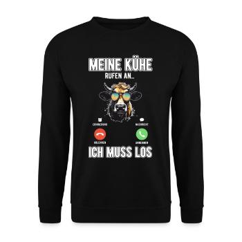 Meine Kühe Rufen An - Unisex Pullover - Schwarz - Vorne - Alina (178cm) & Michal (187cm)