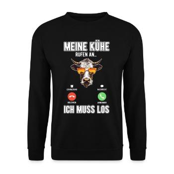 Meine Kühe Rufen An - Unisex Pullover - Schwarz - Vorne - Alina (178cm) & Michal (187cm)