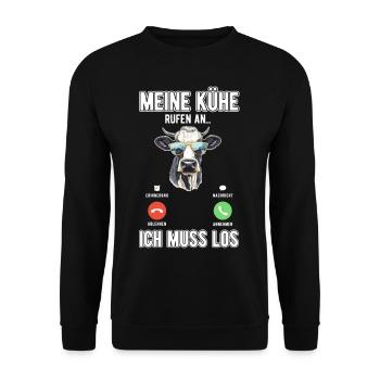 Meine Kühe Rufen An - Unisex Pullover - Schwarz - Vorne - Alina (178cm) & Michal (187cm)