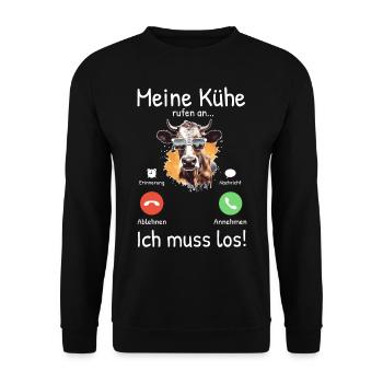 Meine Kühe Rufen An - Unisex Pullover - Schwarz - Vorne - Alina (178cm) & Michal (187cm)