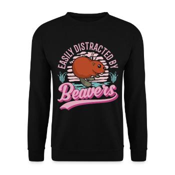 Easily distracted by Beavers Biber - Unisex Pullover - Schwarz - Vorne - Alina (178cm) & Michal (187cm)