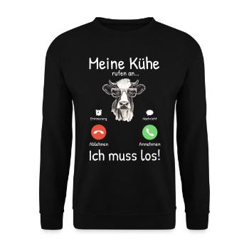 Meine Kühe Rufen An - Unisex Pullover - Schwarz - Vorne - Alina (178cm) & Michal (187cm)