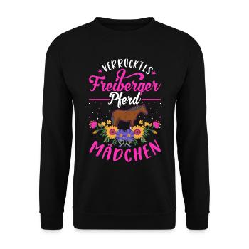 Verrücktes Freiberger Pferd Mädchen - Unisex Pullover - Schwarz - Vorne - Alina (178cm) & Michal (187cm)