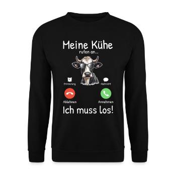 Meine Kühe Rufen An - Unisex Pullover - Schwarz - Vorne - Alina (178cm) & Michal (187cm)