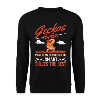 Gecko Geschenk Leopardgecko - Unisex Pullover - Schwarz - Vorne - Alina (178cm) & Michal (187cm)