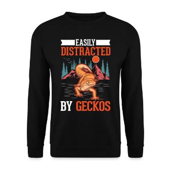 Easily distracted by Geckos Leopardgecko - Unisex Pullover - Schwarz - Vorne - Alina (178cm) & Michal (187cm)