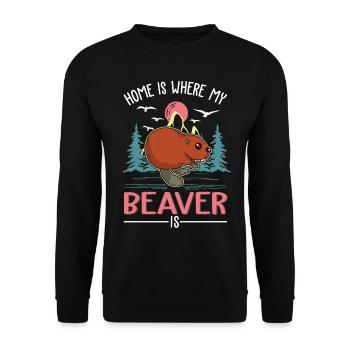 La maison, c’est là où mon castor est le barrage de castors - Sweat-shirt Unisexe - noir - Devant - Alina (178cm) & Michal (187cm)