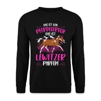 Lewitzer Parfüm Lewitzer Pferd Geruch - Unisex Pullover - Schwarz - Vorne - Alina (178cm) & Michal (187cm)