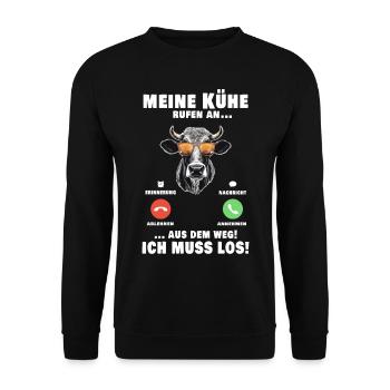 Meine Kühe Rufen An - Unisex Pullover - Schwarz - Vorne - Alina (178cm) & Michal (187cm)
