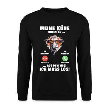 Meine Kühe Rufen An - Unisex Pullover - Schwarz - Vorne - Alina (178cm) & Michal (187cm)