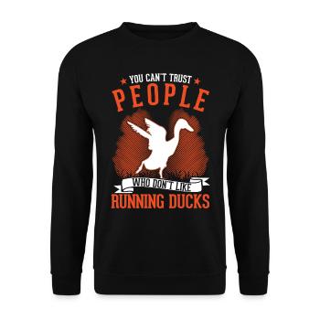 Indian Runner Duck Gift Running Duck - Unisex Sweatshirt - black - Front - Alina (178cm) & Michal (187cm)