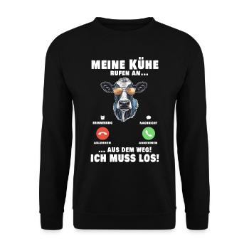 Meine Kühe Rufen An - Unisex Pullover - Schwarz - Vorne - Alina (178cm) & Michal (187cm)