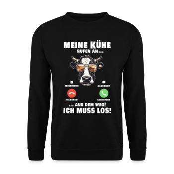 Meine Kühe Rufen An - Unisex Pullover - Schwarz - Vorne - Alina (178cm) & Michal (187cm)