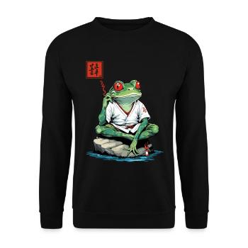 Smoking Frog Ukiyo-e Kanji Japan Streetwear - Unisex Sweatshirt - black - Front - Alina (178cm) & Michal (187cm)