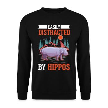 Facilement distrait par les hippopotames Hippopotame Hippopotame - Sweat-shirt Unisexe - noir - Devant - Alina (178cm) & Michal (187cm)