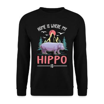 La maison est là où se trouve mon hippopotame, hippopotame - Sweat-shirt Unisexe - noir - Devant - Alina (178cm) & Michal (187cm)
