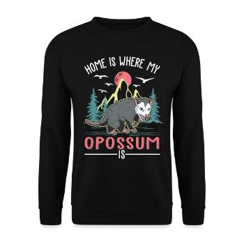 Zuhause is wo mein Opossum ist Possum - Unisex Pullover - Schwarz - Vorne - Alina (178cm) & Michal (187cm)