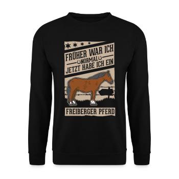 Freiberger Pferd Reiterin - Unisex Pullover - Schwarz - Vorne - Alina (178cm) & Michal (187cm)