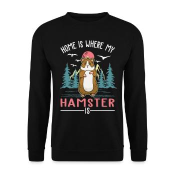 Zuhause ist wo mein Hamster ist Hamsterrad - Unisex Pullover - Schwarz - Vorne - Alina (178cm) & Michal (187cm)