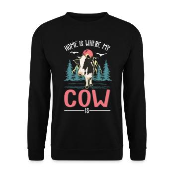 Zuhause ist wo meine Kuh ist Landwirt Bauer - Unisex Pullover - Schwarz - Vorne - Alina (178cm) & Michal (187cm)