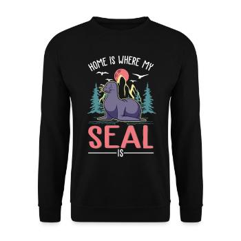 Zuhause ist wo meine Robbe ist Seehund Seelöwe - Unisex Pullover - Schwarz - Vorne - Alina (178cm) & Michal (187cm)