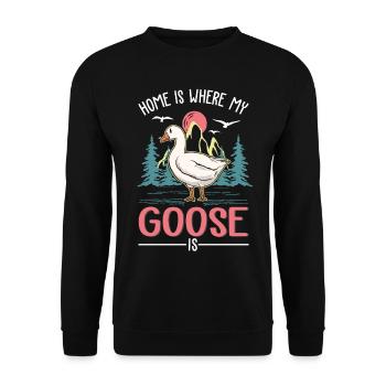 Zuhause ist wo meine Gänse sind Gans - Unisex Pullover - Schwarz - Vorne - Alina (178cm) & Michal (187cm)
