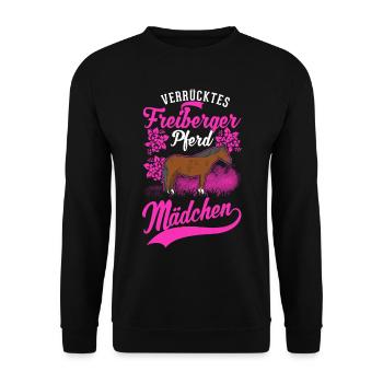 Verrücktes Freiberger Pferd Mädchen - Unisex Pullover - Schwarz - Vorne - Alina (178cm) & Michal (187cm)