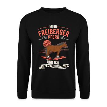 Freiberger Pferd und ich Perfektes Team - Unisex Pullover - Schwarz - Vorne - Alina (178cm) & Michal (187cm)