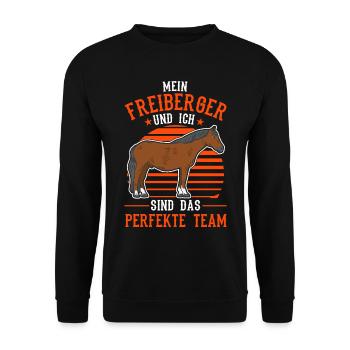 Freiberger Pferd und ich Sind das perfekte Team - Unisex Pullover - Schwarz - Vorne - Alina (178cm) & Michal (187cm)