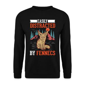 Easily distracted by Fennecs Fennek Wüstenfuchs - Unisex Pullover - Schwarz - Vorne - Alina (178cm) & Michal (187cm)